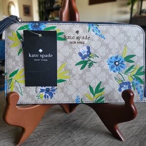 Kate Spade Blue and Green Floral Zip Wallet